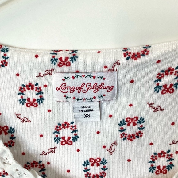 NWT Lanz of Salzburg Long Sleeve Christmas Wreath Print Nightgown - White - XS - Picture 7 of 9